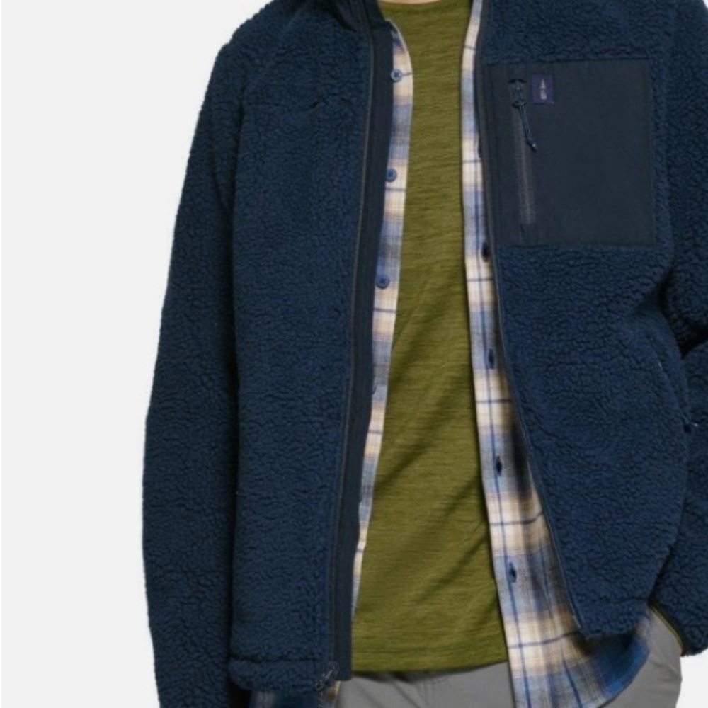 Bass outdoors faux fur teddy coat patrol blue sz med NWT zip up‎